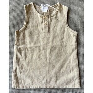 Jamie Kay Linen Tank Top Size 1Y Beige Sleeveless Button Front Toddler Shirt